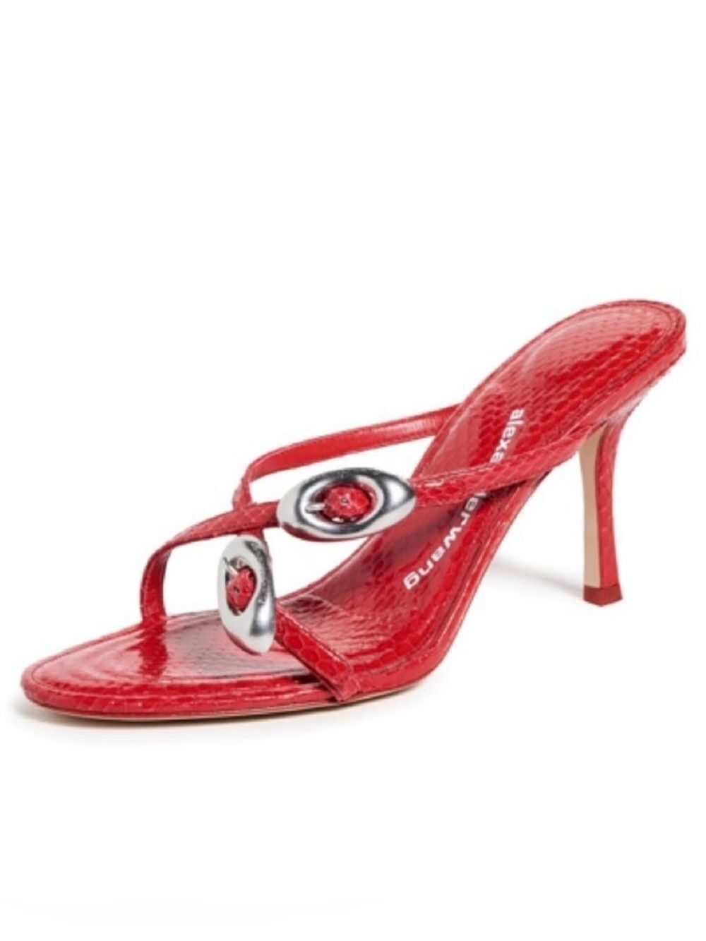NWOT ALEXANDER WANG Dome 85 Water Snake Strappy Slide Sandal in Bright Red